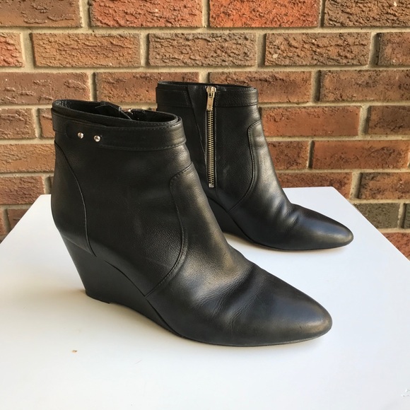 Loeffler Randall Black Leather Ankle Wedge Boots - Picture 6 of 7